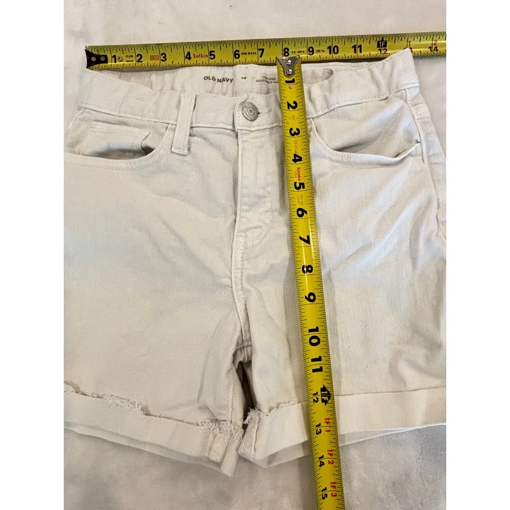 Old Navy Girls Size 14 High Rise Adjustable Waist Denim Shorts Off White Frayed